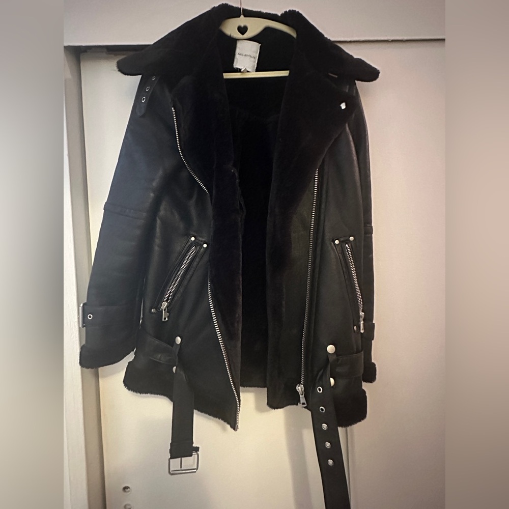 Avec Les Filles Oversized Faux Shearling Biker Moto Jacket Size Small - Picture 5 of 12